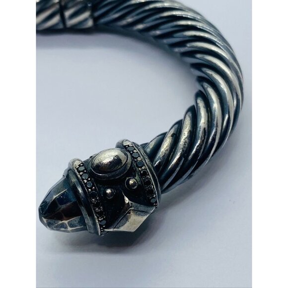 DAVID YURMAN DARKENED BLACKENED STERLING SILVER RENAISSANCE 10MM CUFF DIAMONDS - Picture 5 of 12